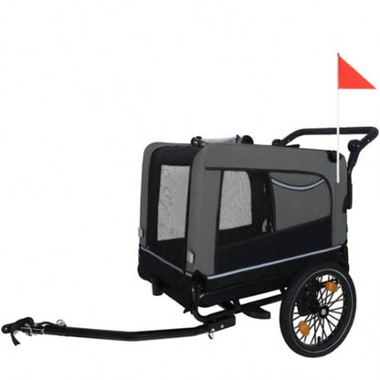 2 - in - 1 Bike Trailer Push Cart Pets - Detachable Bike Hitch Push Handle Included - All - Terrain Wheels, Quick Release Wheel, Non - Slip Floor, Internal Leash, Holds Pets Up to 88 lbs, Black -