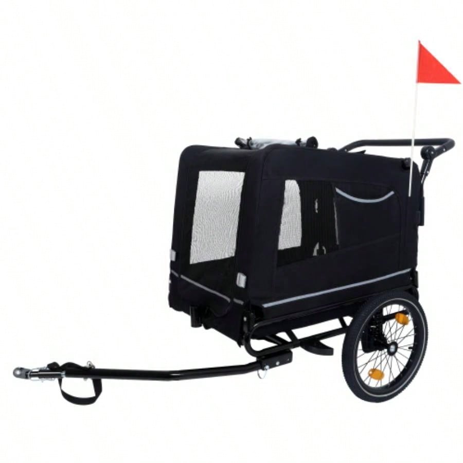 2 - in - 1 Bike Trailer Push Cart Pets - Detachable Bike Hitch Push Handle Included - All - Terrain Wheels, Quick Release Wheel, Non - Slip Floor, Internal Leash, Holds Pets Up to 88 lbs, Black -