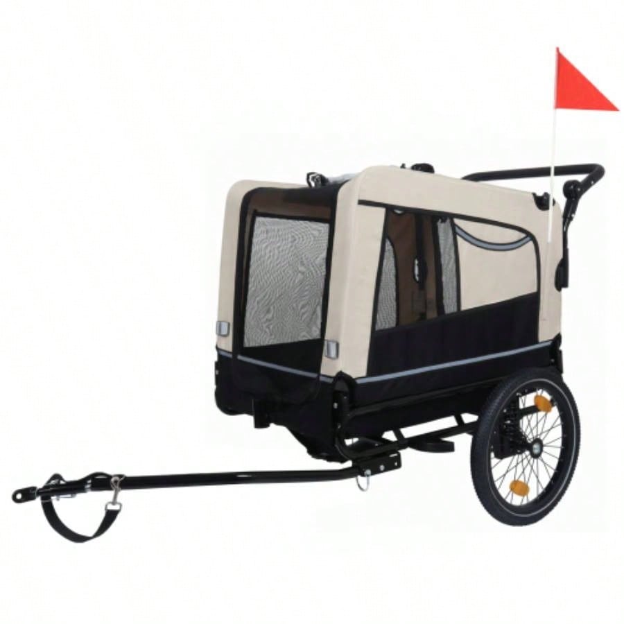 2 - in - 1 Bike Trailer Push Cart Pets - Detachable Bike Hitch Push Handle Included - All - Terrain Wheels, Quick Release Wheel, Non - Slip Floor, Internal Leash, Holds Pets Up to 88 lbs, Black -