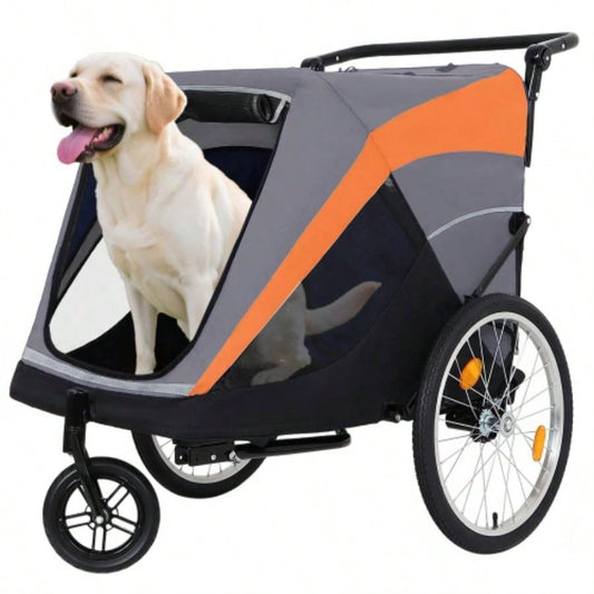 2 - in - 1 Bike Trailer Push Cart Pets - Detachable Bike Hitch Push Handle Included - Quick Release Wheel, Internal Leash, Dual Cup Pockets and Underneath Storage Bag, Holds Pets Up to lbs