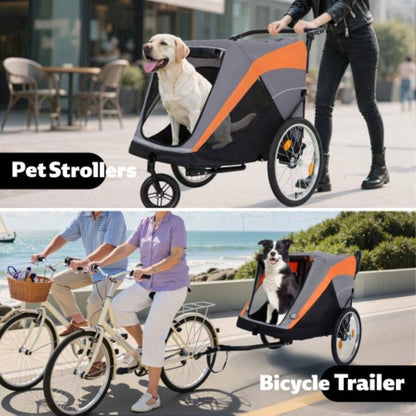 2 - in - 1 Bike Trailer Push Cart Pets - Detachable Bike Hitch Push Handle Included - Quick Release Wheel, Internal Leash, Dual Cup Pockets and Underneath Storage Bag, Holds Pets Up to lbs