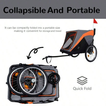 2 - in - 1 Bike Trailer Push Cart Pets - Detachable Bike Hitch Push Handle Included - Quick Release Wheel, Internal Leash, Dual Cup Pockets and Underneath Storage Bag, Holds Pets Up to lbs