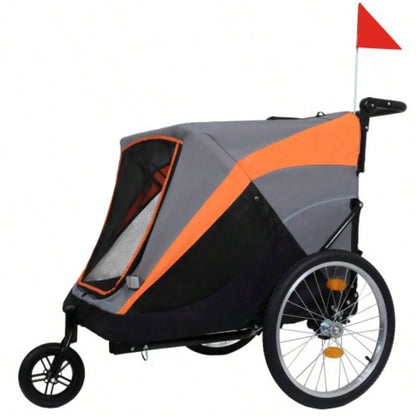 2 - in - 1 Bike Trailer Push Cart Pets - Detachable Bike Hitch Push Handle Included - Quick Release Wheel, Internal Leash, Dual Cup Pockets and Underneath Storage Bag, Holds Pets Up to lbs