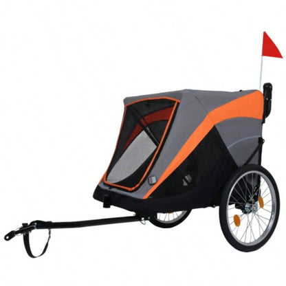 2 - in - 1 Bike Trailer Push Cart Pets - Detachable Bike Hitch Push Handle Included - Quick Release Wheel, Internal Leash, Dual Cup Pockets and Underneath Storage Bag, Holds Pets Up to lbs
