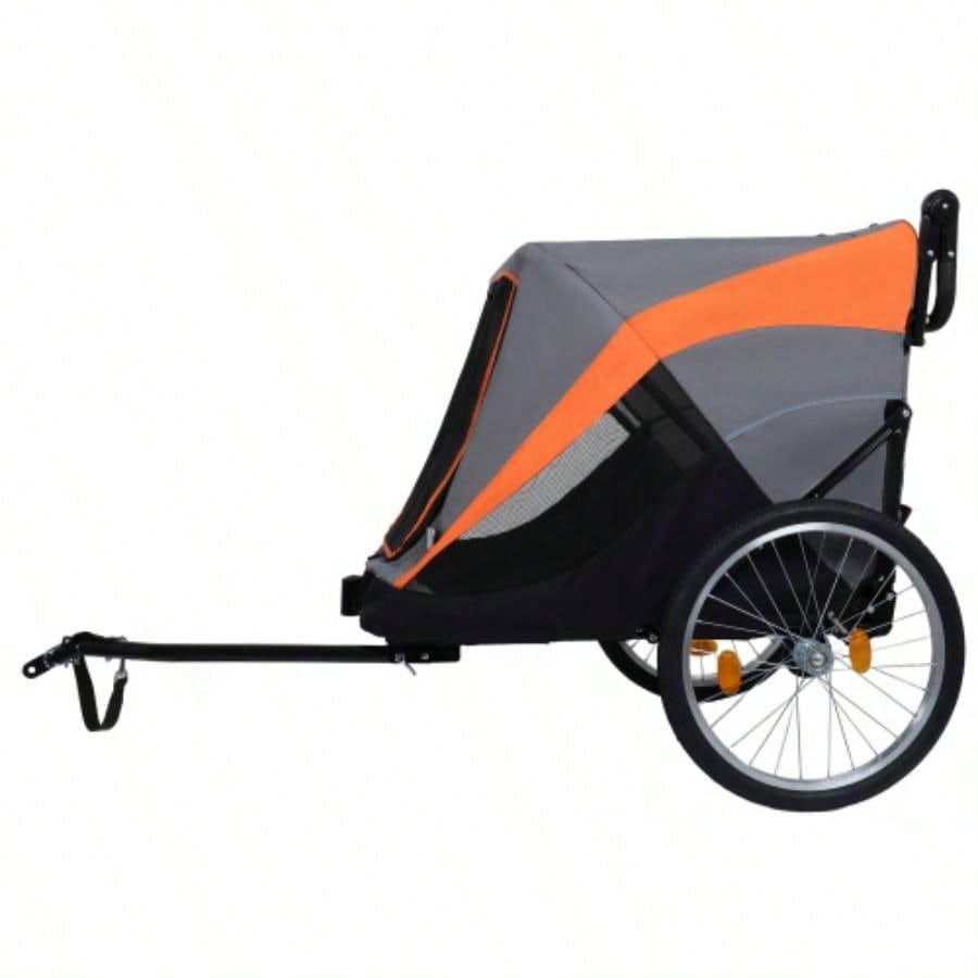 2 - in - 1 Bike Trailer Push Cart Pets - Detachable Bike Hitch Push Handle Included - Quick Release Wheel, Internal Leash, Dual Cup Pockets and Underneath Storage Bag, Holds Pets Up to lbs