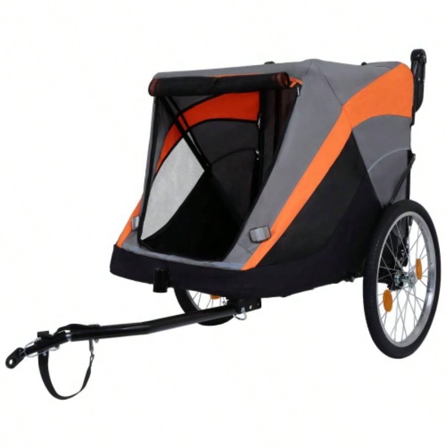 2 - in - 1 Bike Trailer Push Cart Pets - Detachable Bike Hitch Push Handle Included - Quick Release Wheel, Internal Leash, Dual Cup Pockets and Underneath Storage Bag, Holds Pets Up to lbs