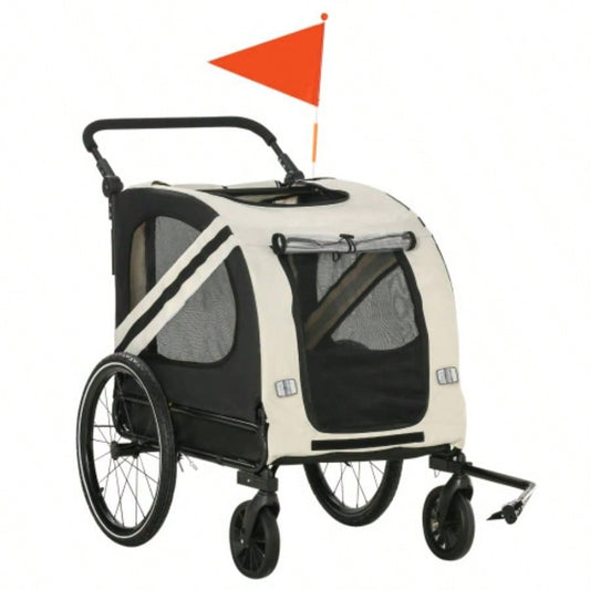Aosom 2 - in - 1 Pet Bike Trailer Small Dogs, Road - Visibility Stroller, Weather - Strong Bike Wagon Trailer Sidecar Attachment, White