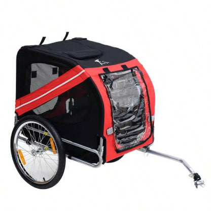 Aosom Dog Bike Trailer Pet Cart Wagon Cargo Attachment Travel with 3 Entrances Large Wheels Off - Road Mesh Screen - Red/ Black