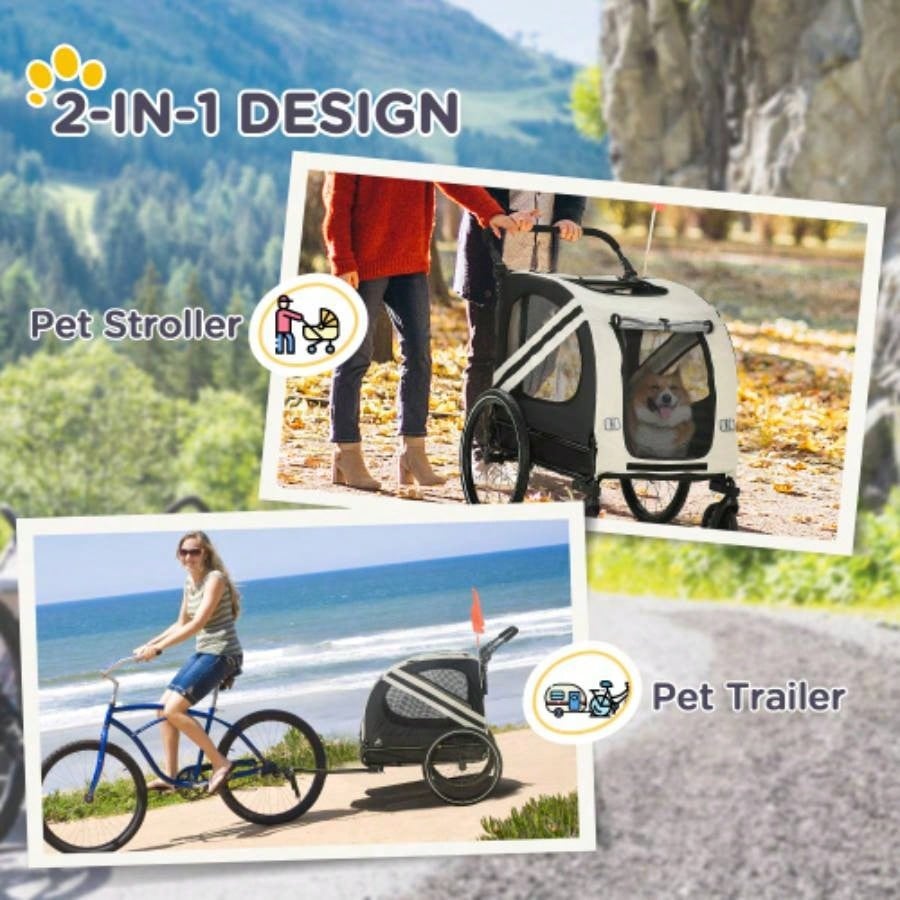 Aosom 2 - in - 1 Pet Bike Trailer Small Dogs, Road - Visibility Stroller, Weather - Strong Bike Wagon Trailer Sidecar Attachment, White