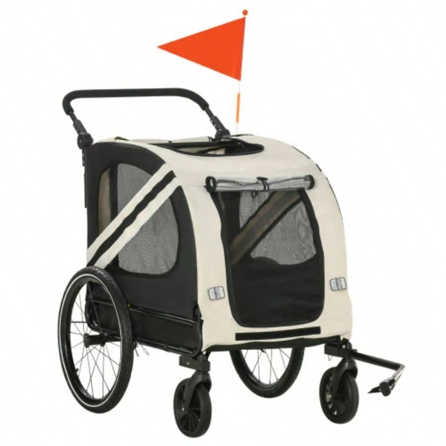 Aosom 2 - in - 1 Pet Bike Trailer Small Dogs, Road - Visibility Stroller, Weather - Strong Bike Wagon Trailer Sidecar Attachment, White