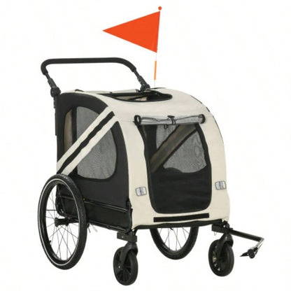 Aosom 2 - in - 1 Pet Bike Trailer Small Dogs, Road - Visibility Stroller, Weather - Strong Bike Wagon Trailer Sidecar Attachment, White