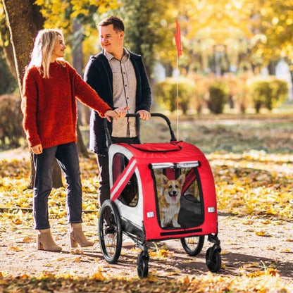 Aosom 2 - in - 1 Pet Bike Trailer Small Dogs, Road - Visibility Stroller, Weather - Strong Bike Wagon Trailer Sidecar Attachment, Red