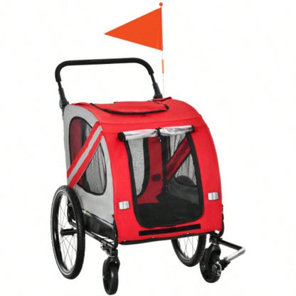 Aosom 2 - in - 1 Pet Bike Trailer Small Dogs, Road - Visibility Stroller, Weather - Strong Bike Wagon Trailer Sidecar Attachment, Red