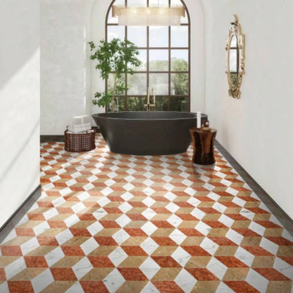 Hexagon - jet marble, White Gold Red 3 color, natural marble, floor and wall, polished marble tile, natural stone, genuine marble, real marble, 1 box 12 pcs