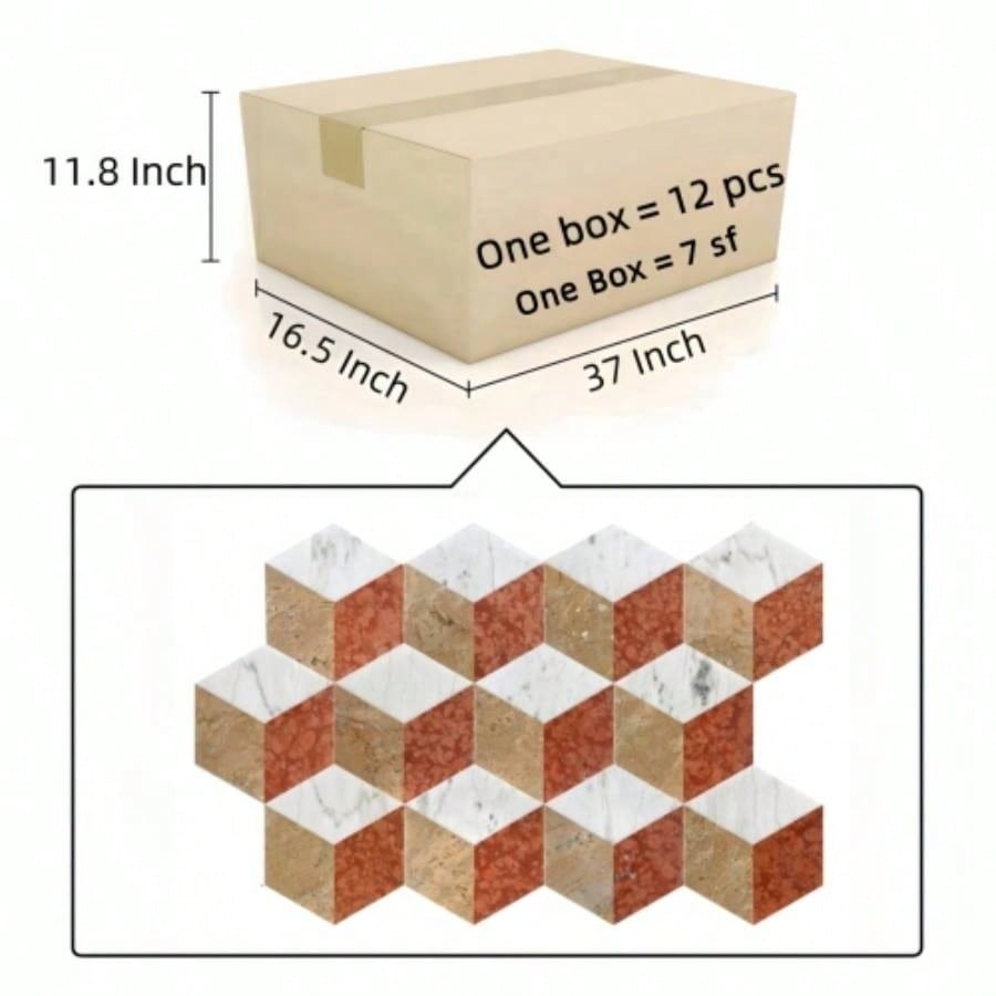 Hexagon - jet marble, White Gold Red 3 color, natural marble, floor and wall, polished marble tile, natural stone, genuine marble, real marble, 1 box 12 pcs