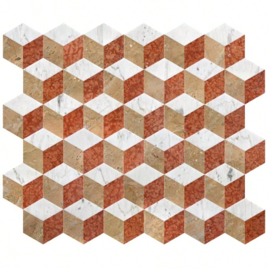 Hexagon - jet marble, White Gold Red 3 color, natural marble, floor and wall, polished marble tile, natural stone, genuine marble, real marble, 1 box 12 pcs