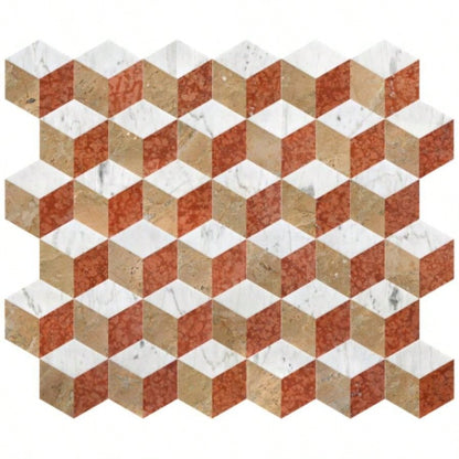 Hexagon - jet marble, White Gold Red 3 color, natural marble, floor and wall, polished marble tile, natural stone, genuine marble, real marble, 1 box 12 pcs