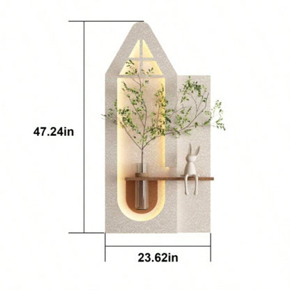 Adjustable 3 - Color LED Sandstone Wall Decor with Simulated Green Plants - 3D Art Sculpture, Glass Vase Rabbit Statue, Remote Control Light Strips Living Room, Bedroom, Hallway