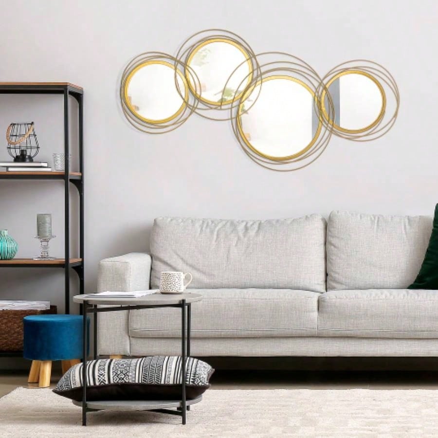 HOMCOM Metal Wall Art Modern Mirror Decor Home Hanging Wall Sculptures Living Room Bedroom Dining Room, Gold