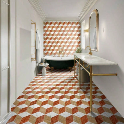 Hexagon - jet marble, White Gold Red 3 color, natural marble, floor and wall, polished marble tile, natural stone, genuine marble, real marble, 1 box 12 pcs