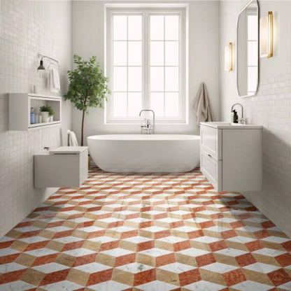 Hexagon - jet marble, White Gold Red 3 color, natural marble, floor and wall, polished marble tile, natural stone, genuine marble, real marble, 1 box 12 pcs