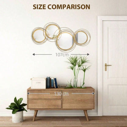 HOMCOM Metal Wall Art Modern Mirror Decor Home Hanging Wall Sculptures Living Room Bedroom Dining Room, Gold