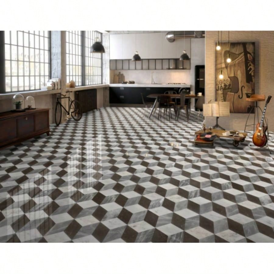 Hexagon - jet marble, White Gold Red 3 color, natural marble, floor and wall, polished marble tile, natural stone, genuine marble, real marble, 1 box 12 pcs