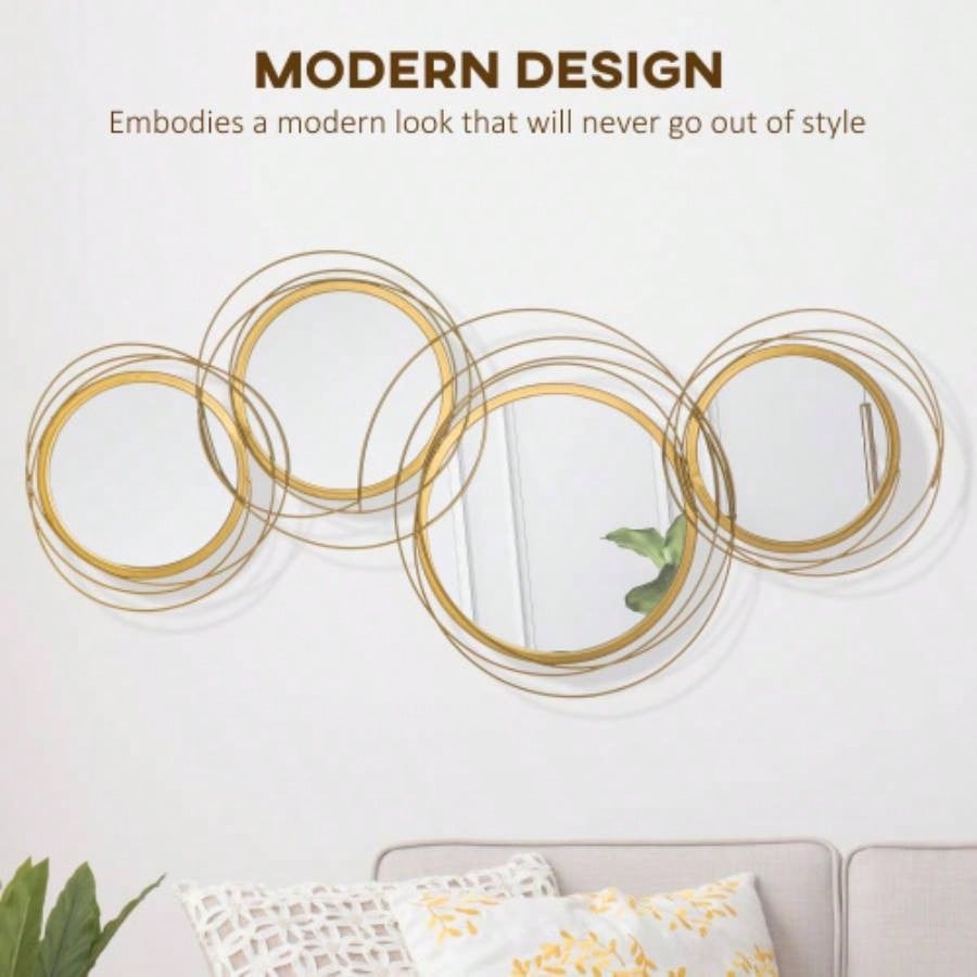 HOMCOM Metal Wall Art Modern Mirror Decor Home Hanging Wall Sculptures Living Room Bedroom Dining Room, Gold