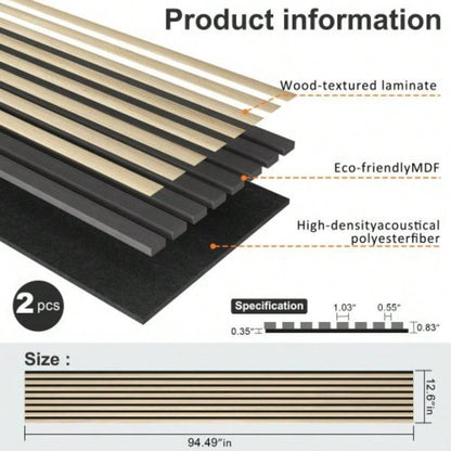 Acoustic Wood Wall Panels, 2 Pack 94.5x 12.6 Soundproof Wall Panels, Wood Slat Wall Panels Interior Wall Decor Oak