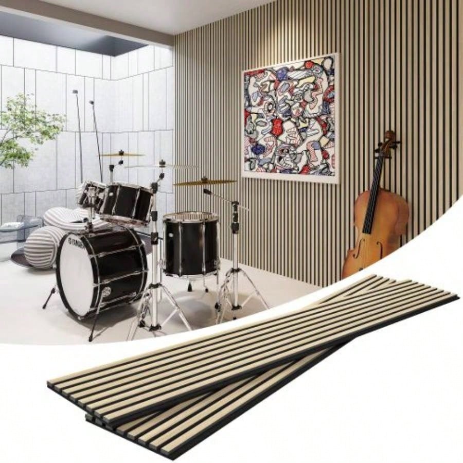 Acoustic Wood Wall Panels, 2 Pack 94.5x 12.6 Soundproof Wall Panels, Wood Slat Wall Panels Interior Wall Decor Oak