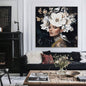 Floral Woman Canvas Wall Art Black and White Bird Tattoo Portrait Modern Aesthetic Artwork Living Room Bedroom Office Art oil painting decorative picture