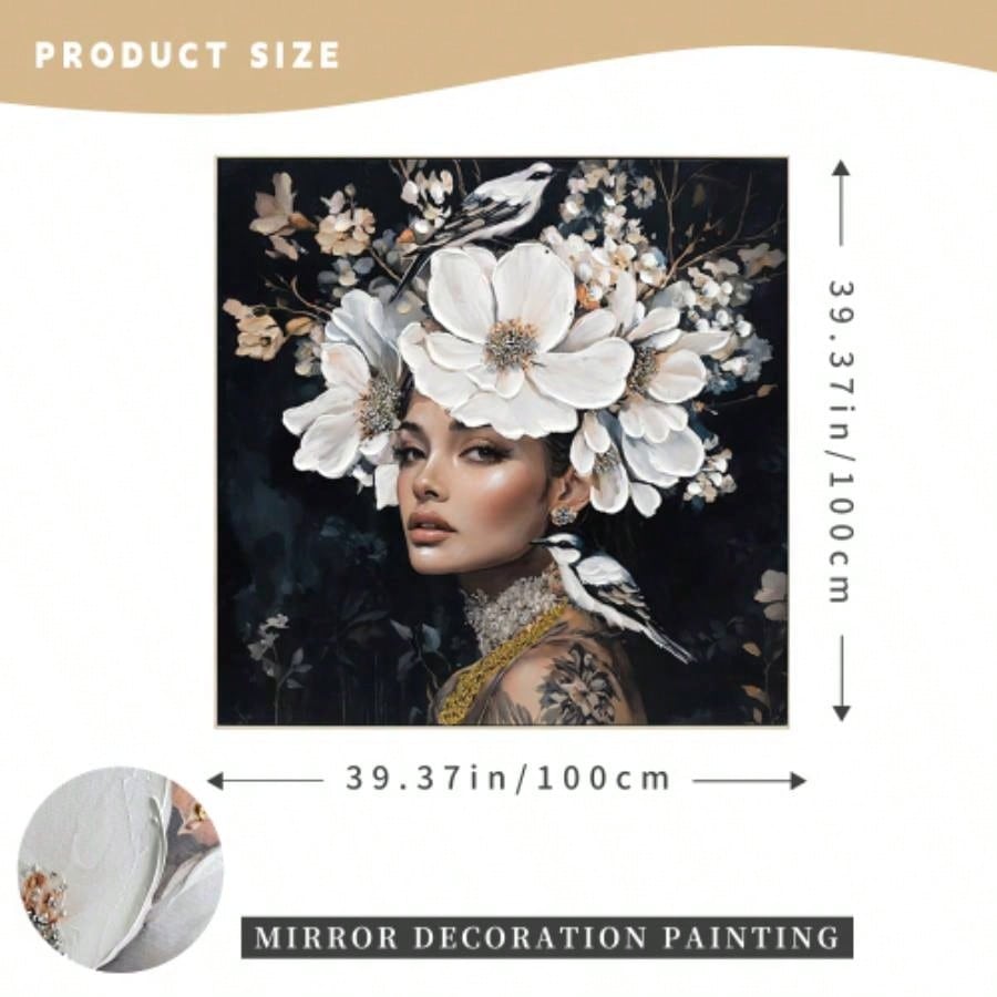 Floral Woman Canvas Wall Art Black and White Bird Tattoo Portrait Modern Aesthetic Artwork Living Room Bedroom Office Art oil painting decorative picture