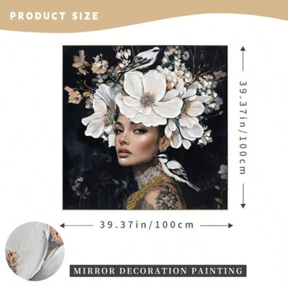Floral Woman Canvas Wall Art Black and White Bird Tattoo Portrait Modern Aesthetic Artwork Living Room Bedroom Office Art oil painting decorative picture