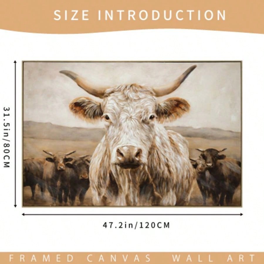 White Highland Cow Canvas Wall Art - Modern Minimalist Animal Art Print Living Room Bedroom Decor, Framed in Solid Wood, Nature Inspired Wall Decordecorative picture Oil painting