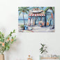 Blue Beach House Surfboard Coconut Tree Ocean Wall Art - Coastal Tropical Landscape Mural Print - Vibrant Seaside Decor Living Room Bedroom Office decorative picture