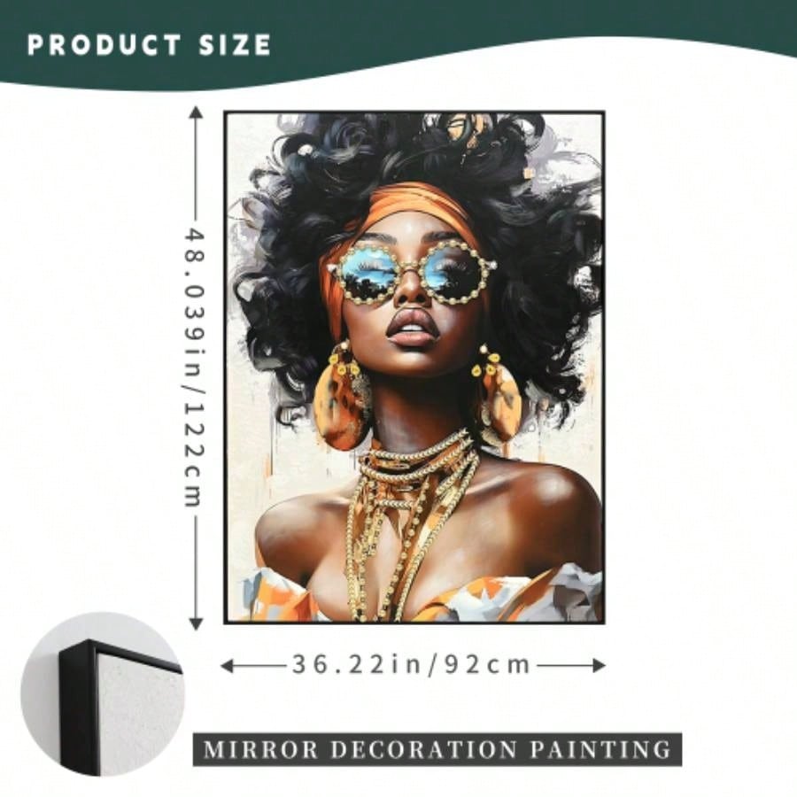 African American Woman Canvas Wall Art with Curly Hair Orange Headwrap Earrings and Modern Afrocentric Decor Living Room Bedroom Office decorative picture