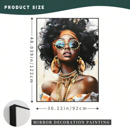 African American Woman Canvas Wall Art with Curly Hair Orange Headwrap Earrings and Modern Afrocentric Decor Living Room Bedroom Office decorative picture