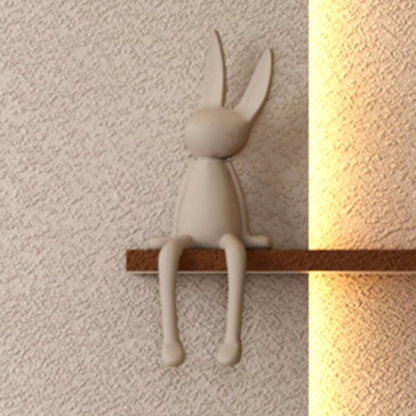 Adjustable 3 - Color LED Sandstone Wall Decor with Simulated Green Plants - 3D Art Sculpture, Glass Vase Rabbit Statue, Remote Control Light Strips Living Room, Bedroom, Hallway