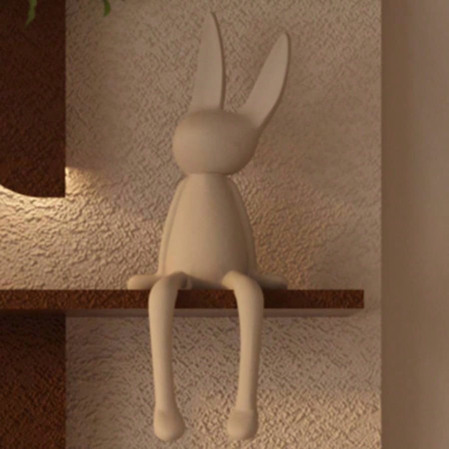 Adjustable 3 - Color LED Sandstone Wall Decor with Simulated Green Plants - 3D Art Sculpture, Glass Vase Rabbit Statue, Remote Control Light Strips Living Room, Bedroom, Hallway