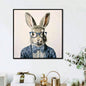 Gallery Wrapped Canvas Wall Art - Dapper Bunny in Tailored Cobalt Blue Suit, Modern Animal Portrait Framed Print Lounge/Office Decor decorative picture painting