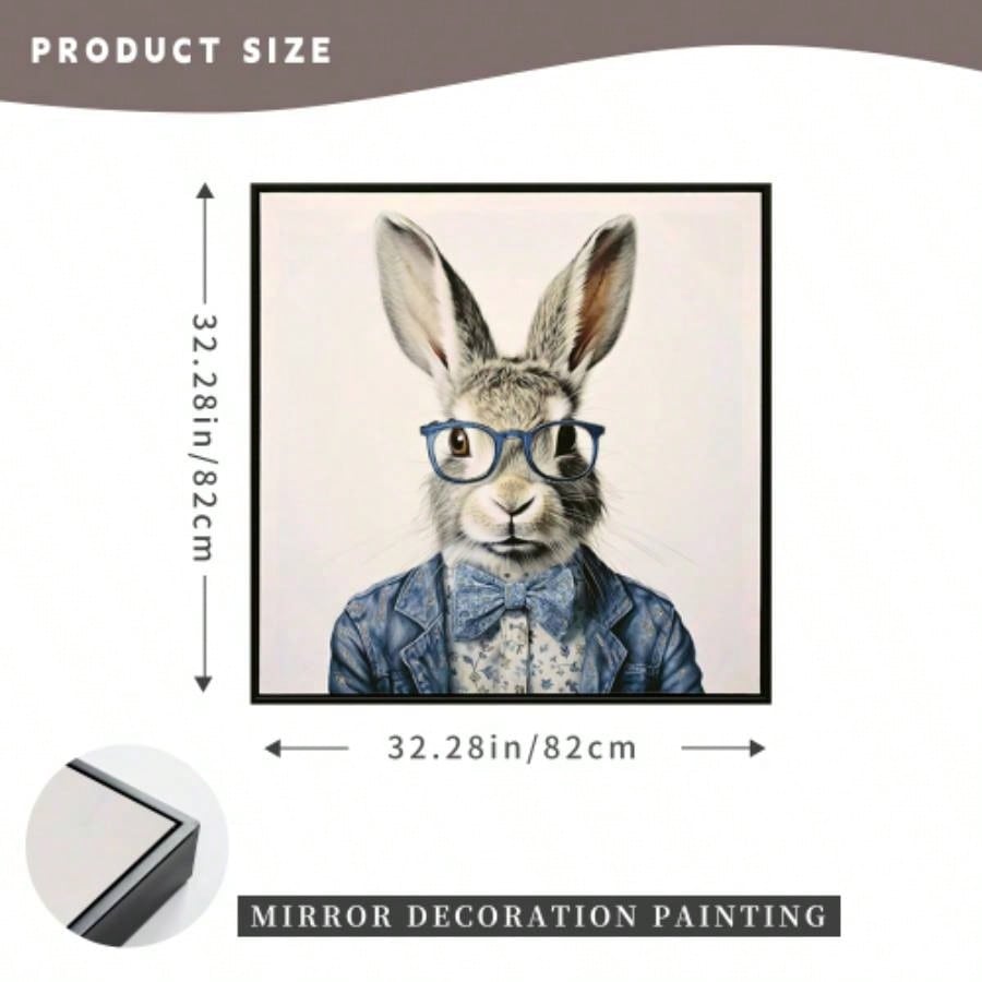 Gallery Wrapped Canvas Wall Art - Dapper Bunny in Tailored Cobalt Blue Suit, Modern Animal Portrait Framed Print Lounge/Office Decor decorative picture painting