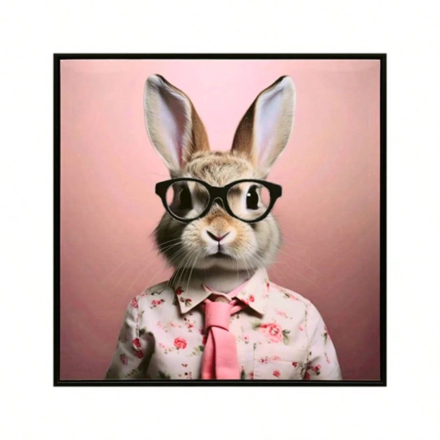 Stretched Canvas Print - Whimsical Rabbit in Blush Pink Suit Nursery and Bedroom Wall Decoration decorative picture