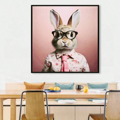 Stretched Canvas Print - Whimsical Rabbit in Blush Pink Suit Nursery and Bedroom Wall Decoration decorative picture
