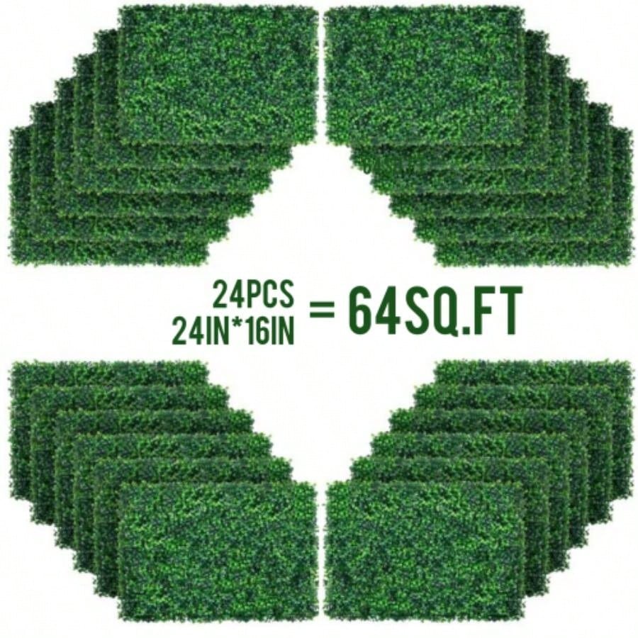 24Pcs 24in*16in Artificial Boxwood Topiary Hedge Plant Grass Backdrop Fence Privacy Screen Grass Wall Decoration Balcony Garden Fence
