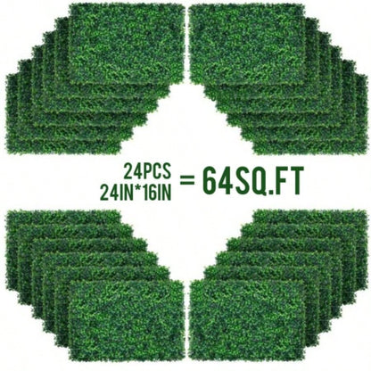 24Pcs 24in*16in Artificial Boxwood Topiary Hedge Plant Grass Backdrop Fence Privacy Screen Grass Wall Decoration Balcony Garden Fence