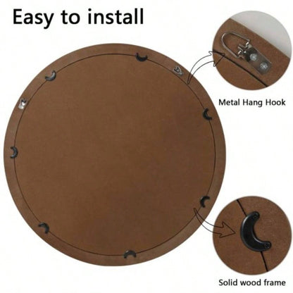 23.62 inches Wood Round Decorative Mirrors Wall Decor, Rustic Circle Mirror Bedroom, Bathroom, Living Room, Entryway Mirror Home and Office with beads