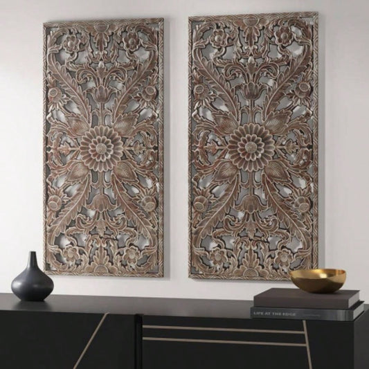 Distressed Carved Wood 2 - piece Wall Decor Set