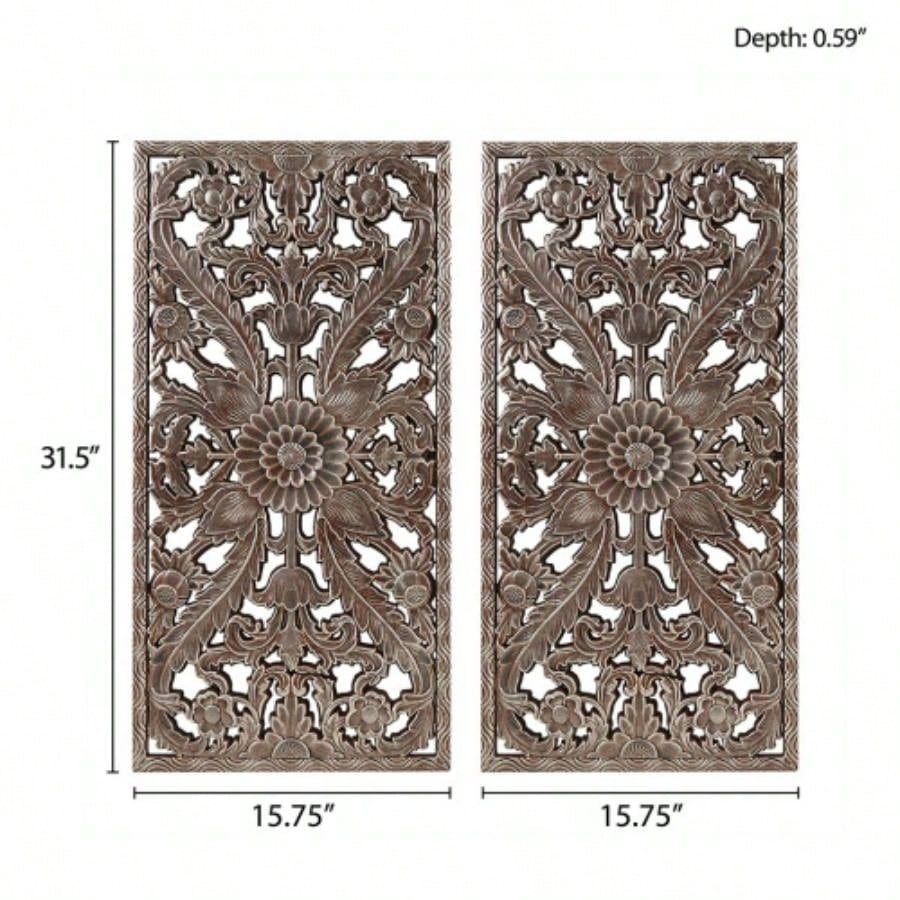 Distressed Carved Wood 2 - piece Wall Decor Set