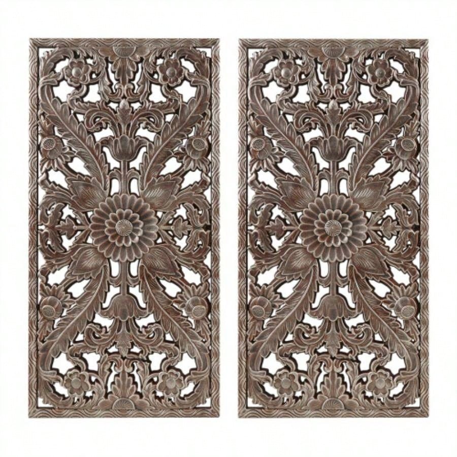 Distressed Carved Wood 2 - piece Wall Decor Set