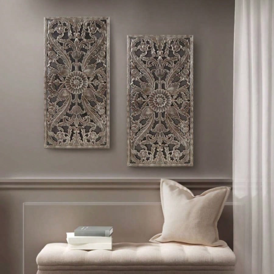 Distressed Carved Wood 2 - piece Wall Decor Set